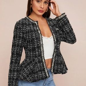 Plaid Tweed Peplum Jacket